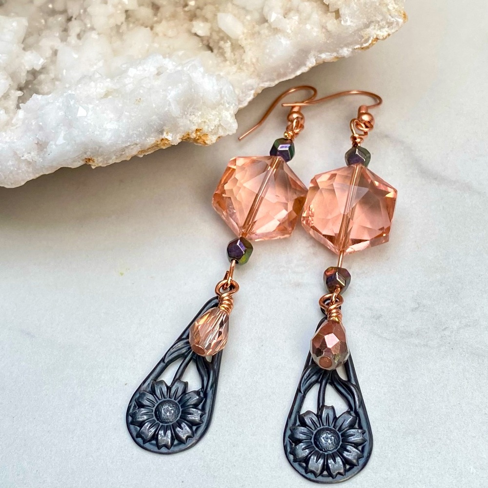 Handmade Crystal & Flower Earrings
